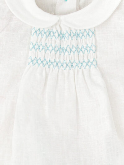 Conjunto bebé blusa con nidos de abeja y braguita a rayas – Turquesa