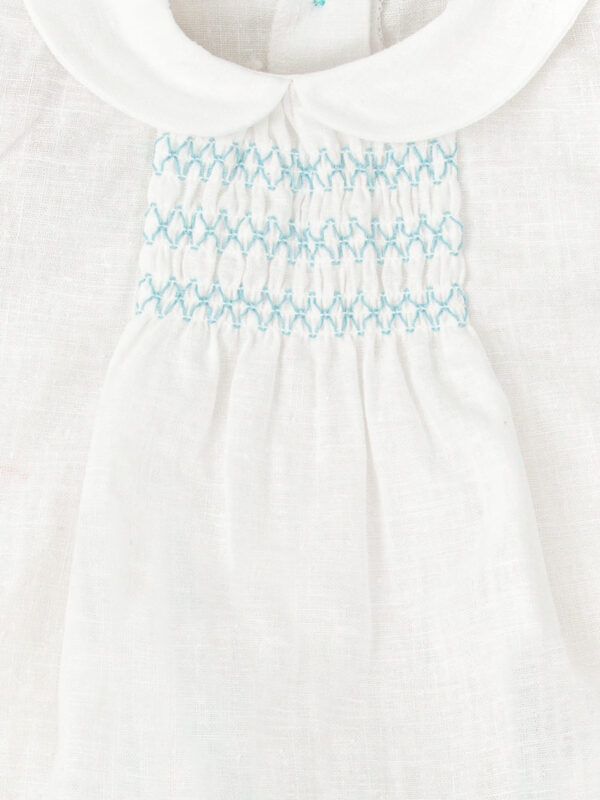 Ensemble bébé blouse à smocks et bloomer rayé – Turquoise