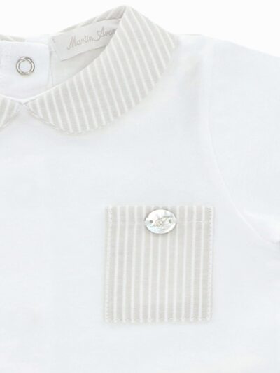 Conjunto bebé de camiseta con cuello y bloomer a rayas – Beige