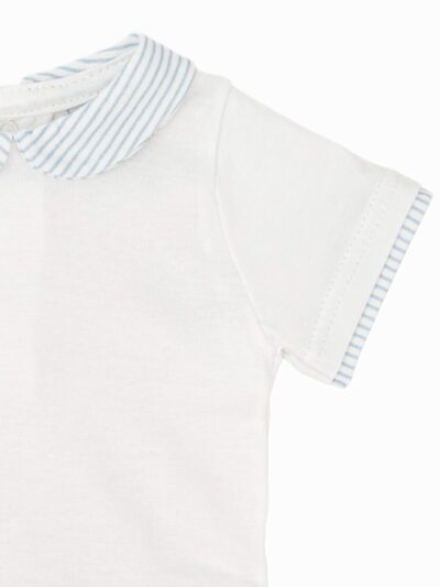 Conjunto de body con cuello a rayas y bloomer a juego – Azul/blanco