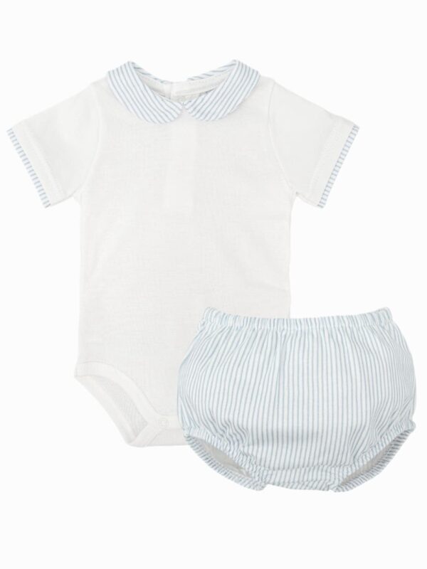 Ensemble body à col rayé et bloomer assorti – Bleu/blanc