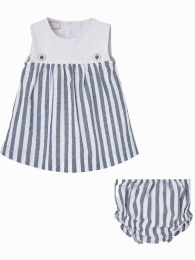Conjunto de niña vestido corto de rayas y braga – Azul/blanco