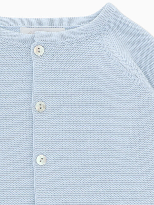 Set naissance bébé cardigan et chaussons en coton – Bleu ciel