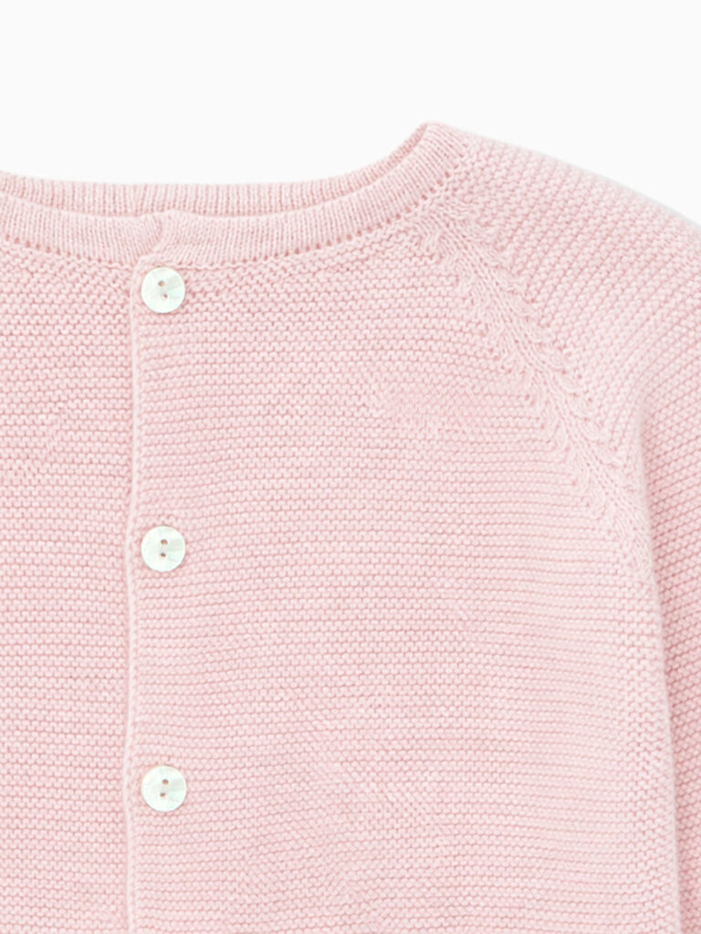 Detail of the Pink Garter Stitch Cotton Baby Cardigan