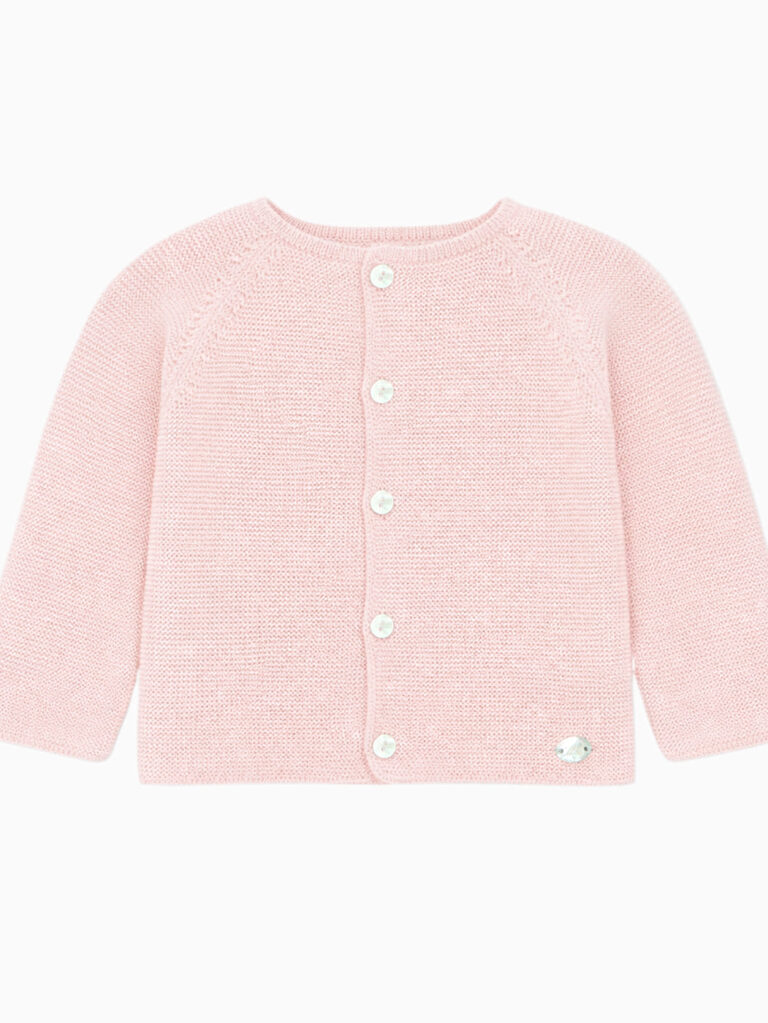 Pink Garter Stitch Cotton Baby Cardigan