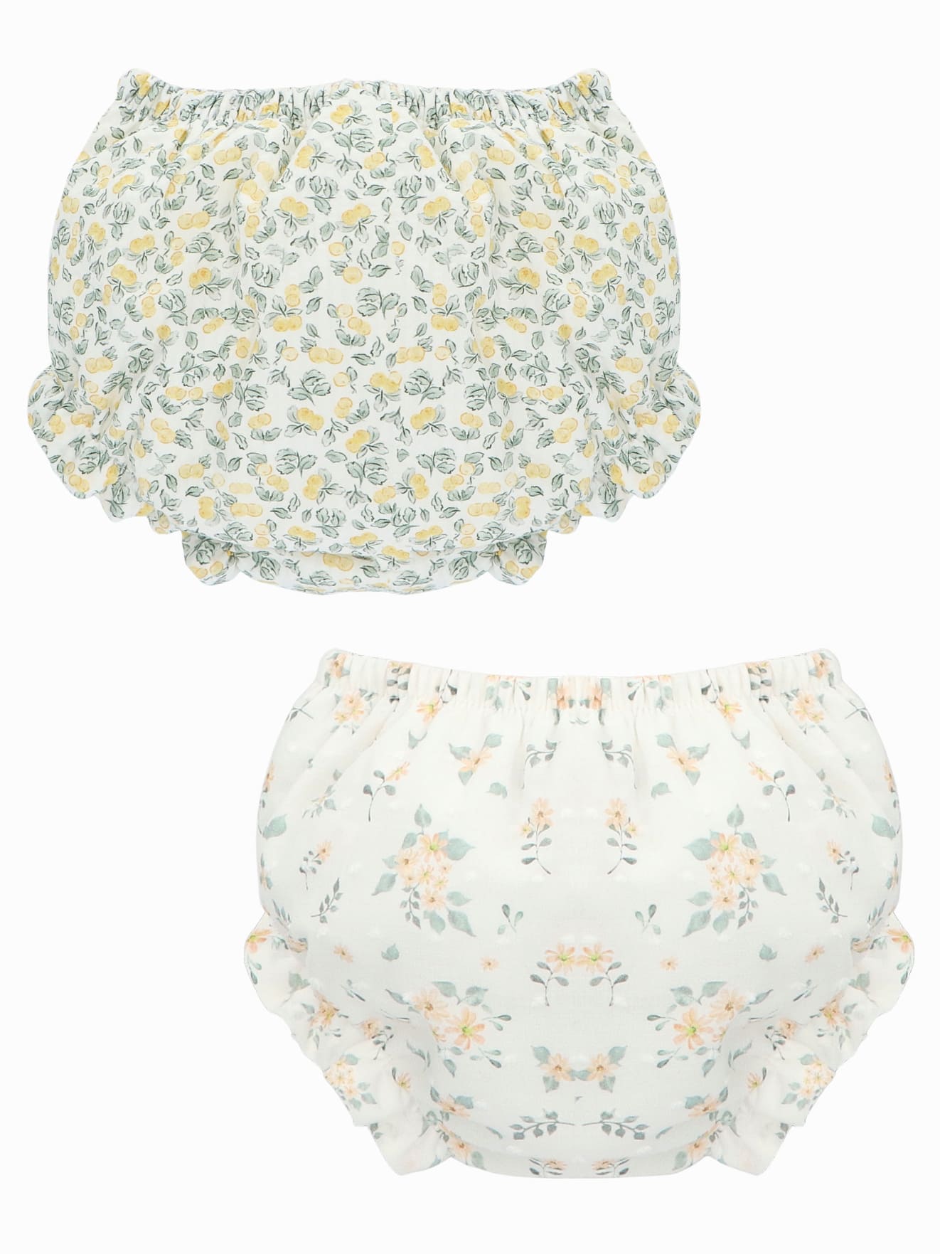 lot de 2 bloomers bébé fille motif fleurs en coton vus de dos