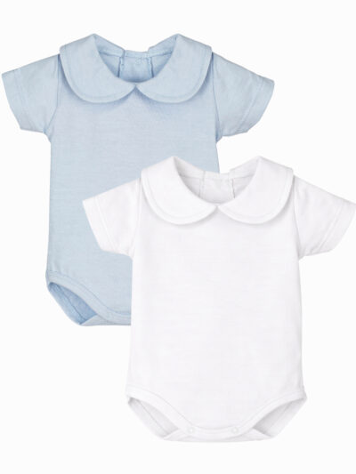 Pack de 2 bodys de bebé de manga corta – Blanco y Azul cielo