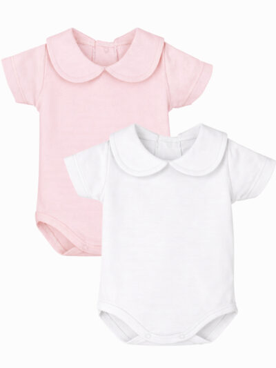Pack de 2 bodies de bebé de manga corta – Blanco & Nude