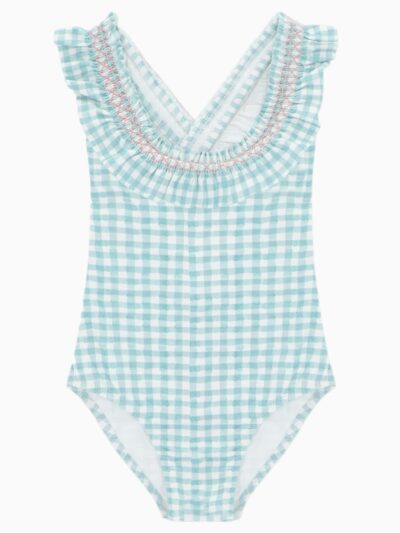 Maillot de bain fille vichy – Turquoise