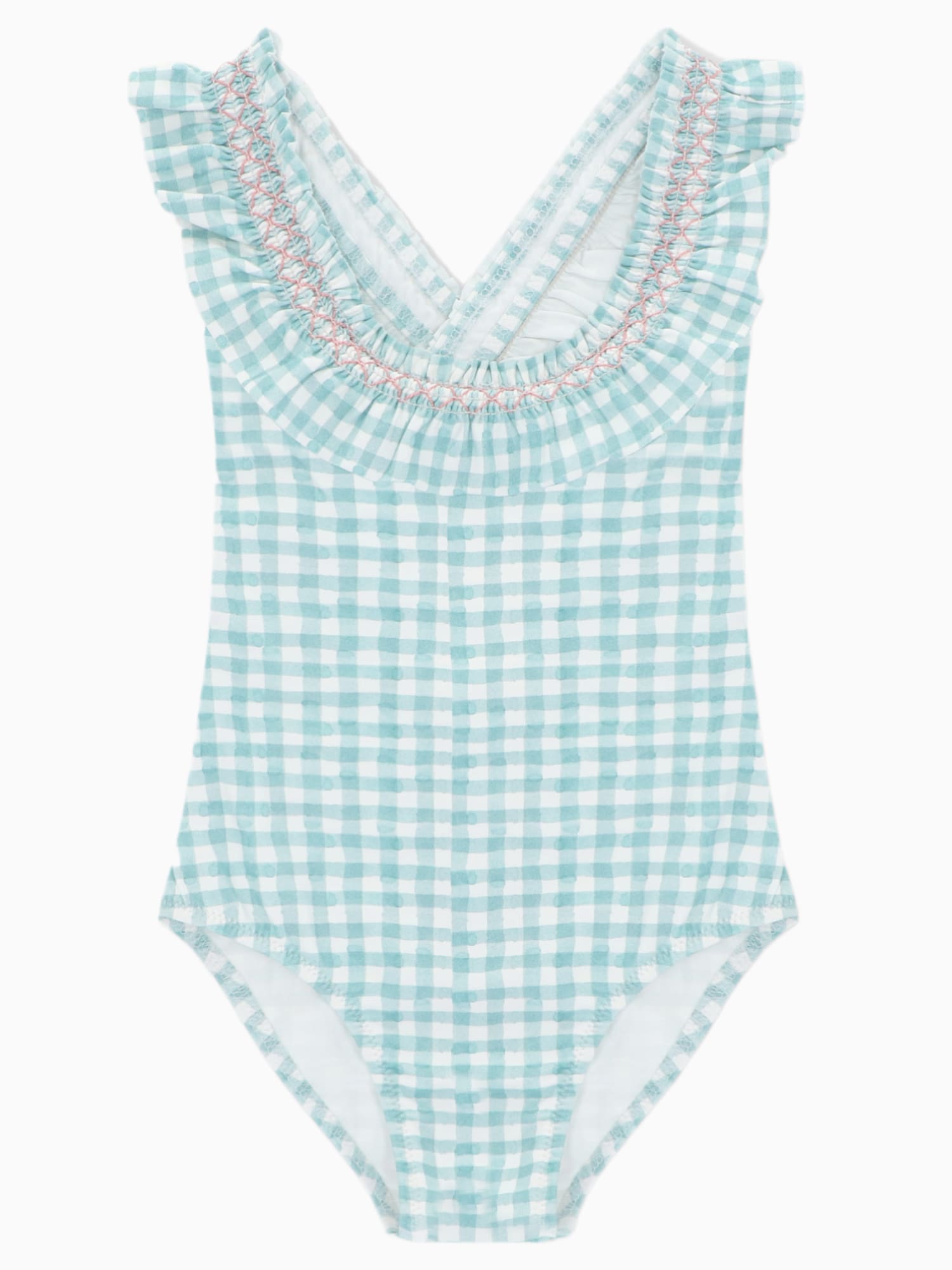 Maillot de bain fille vichy vert et blanc à bretelles croisées dans le dos