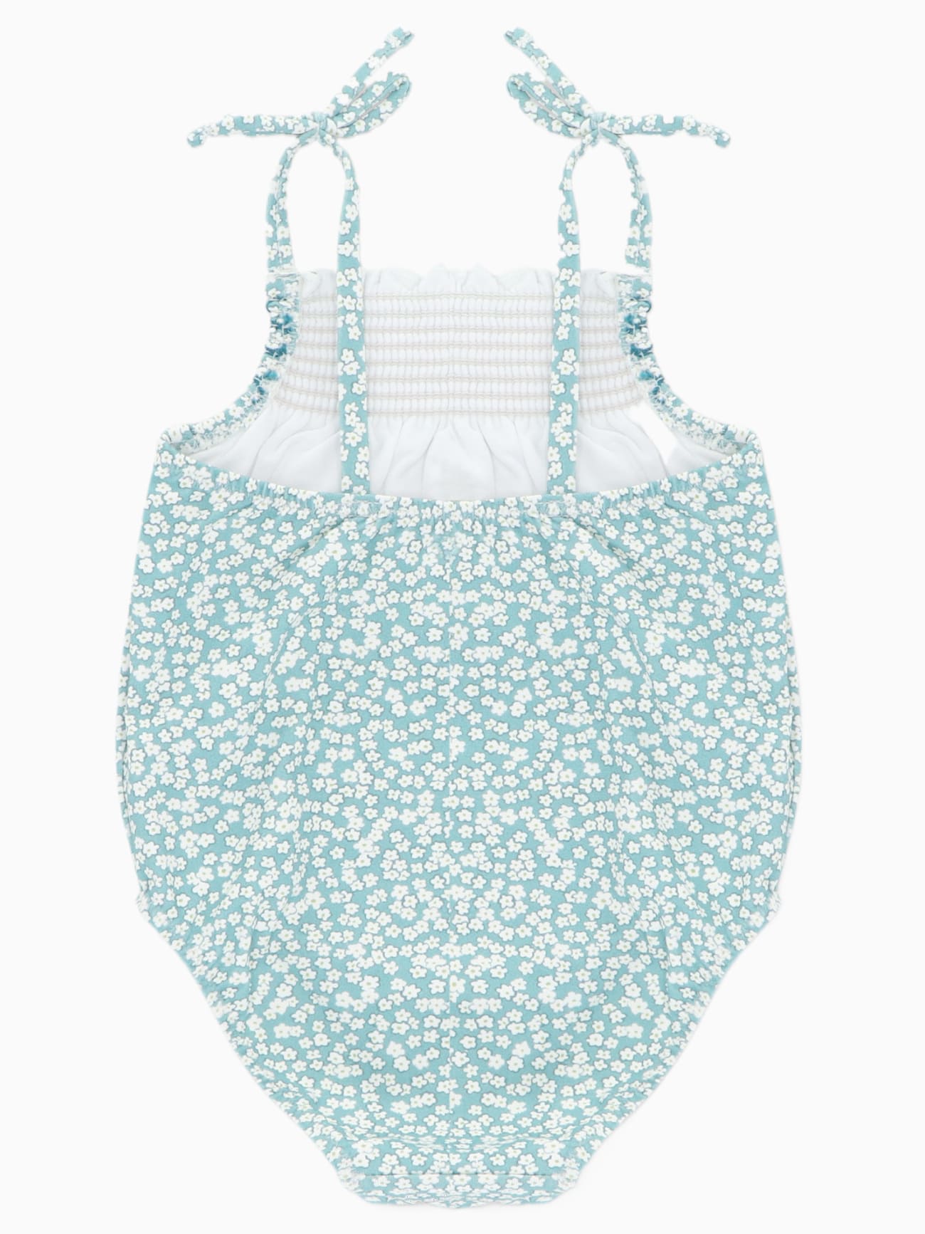 Maillot de bain fille motif fleuri vert vu de dos