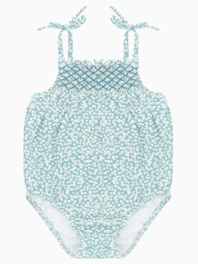 Maillot de bain fille motif fleuri – Vert