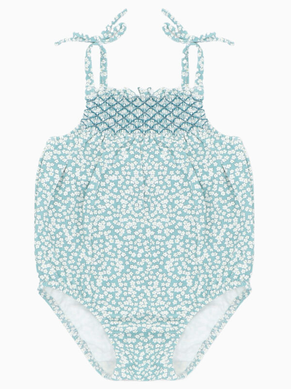 Maillot de bain fille motif fleuri – Vert