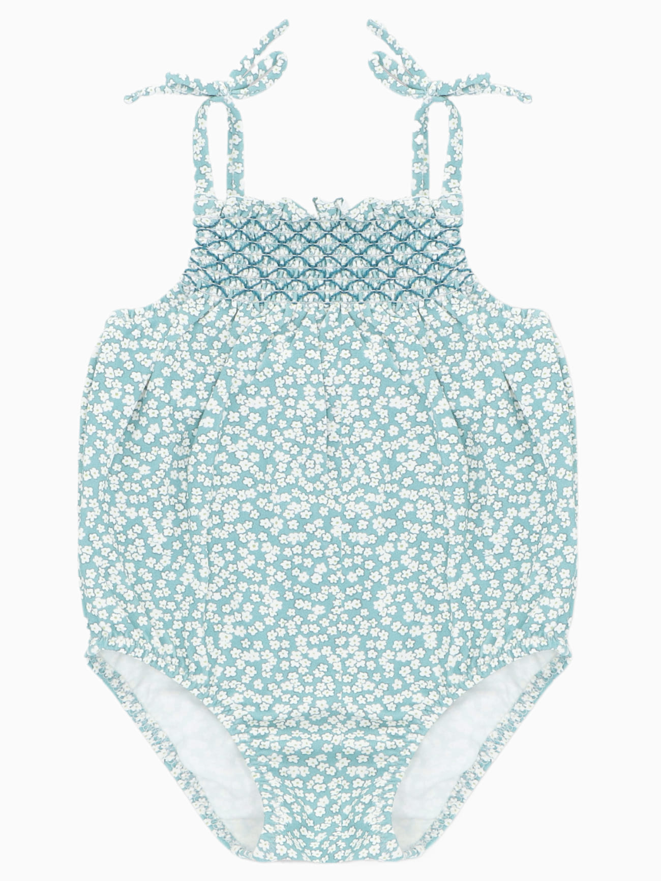 Maillot de bain fille motif fleuri vert