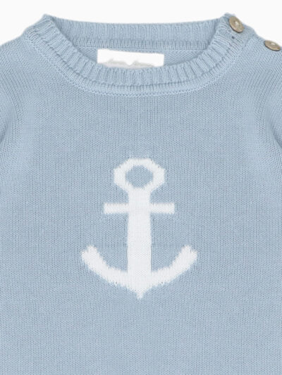 Pull garçon motif ancre marine – Bleu ciel