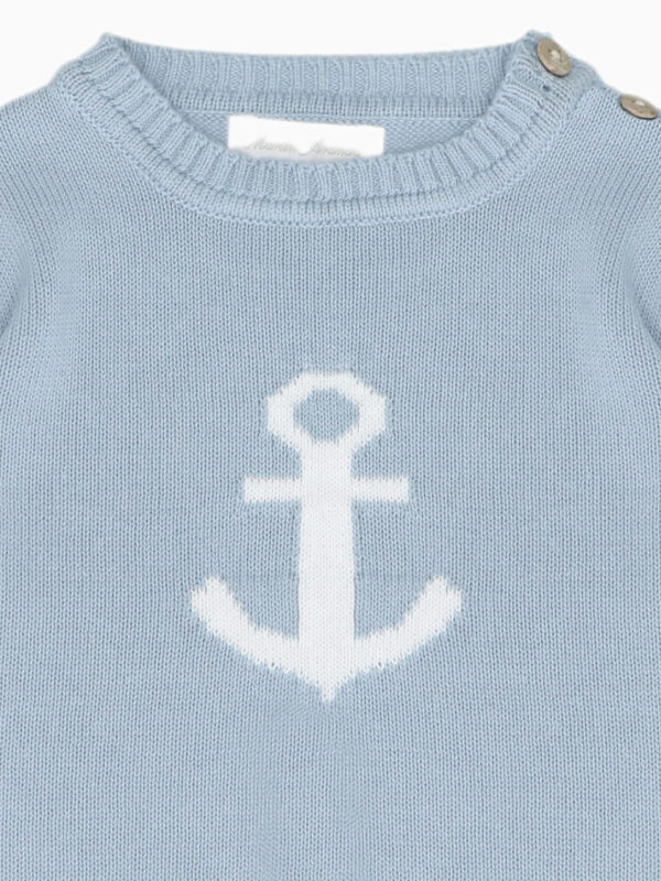 Pull garçon motif ancre marine – Bleu ciel