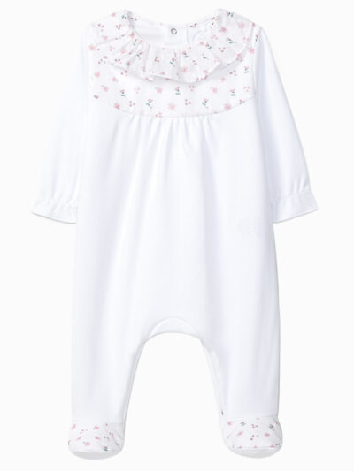 Pyjama bébé fille collerette à motif fleuri – Blanc