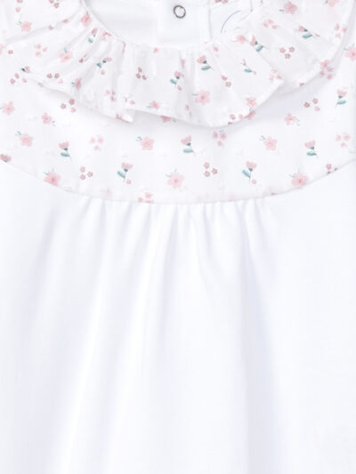 Pyjama bébé fille collerette à motif fleuri – Blanc