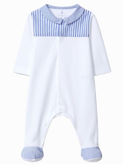 Pyjama bébé garçon seersucker – Blanc/bleu