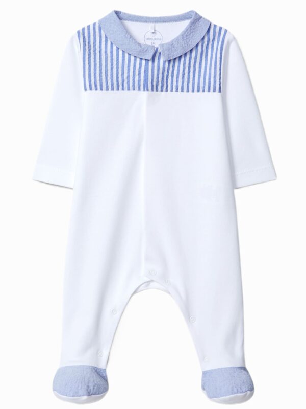 Pigiama neonato bambino seersucker – Bianco/blu