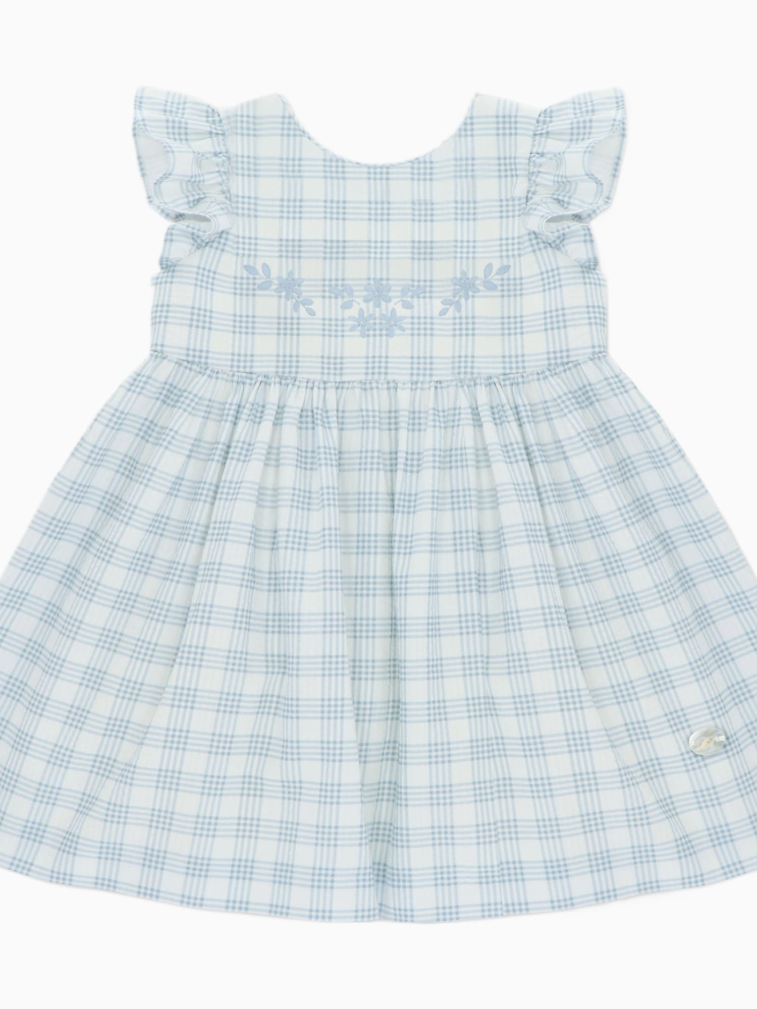 Robe fillette à carreaux bleu ciel et blancs