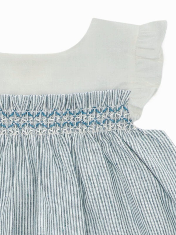 Ensemble bébé fille à smocks – Bleu/blanc