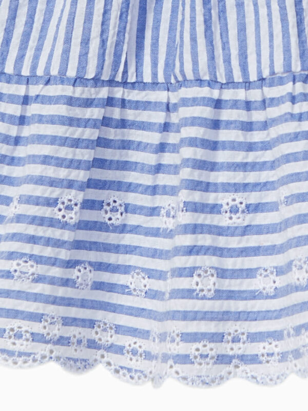 Robe en seersucker rayée et brodée – Bleu