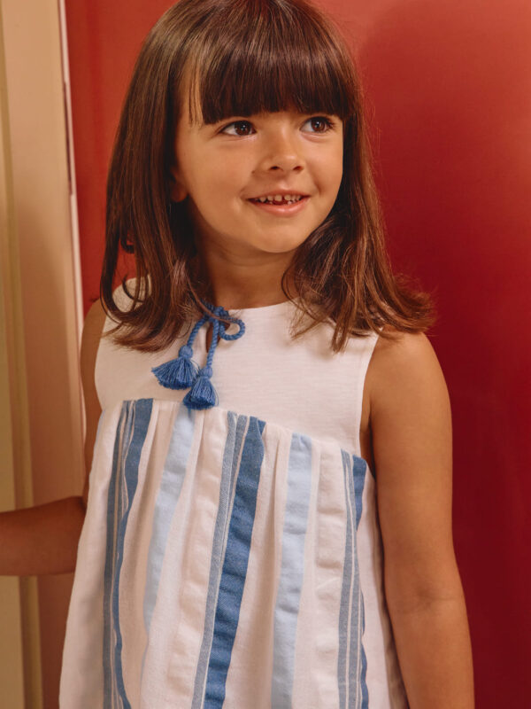 Textured Striped Dress – White/Blue