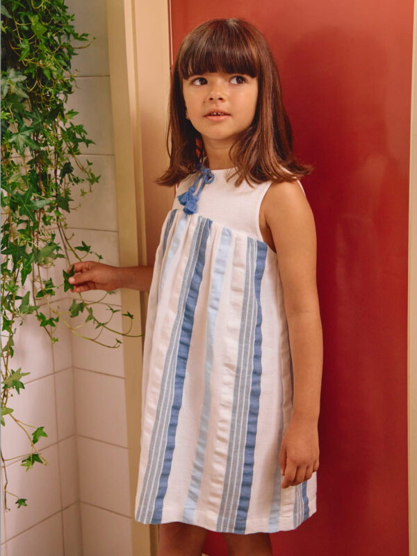 Textured Striped Dress – White/Blue