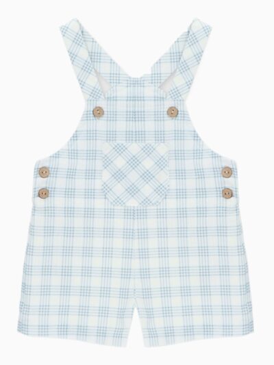 Salopette garçon courte à carreaux – Bleu/blanc
