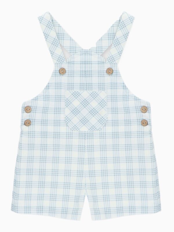 Salopette garçon courte à carreaux – Bleu/blanc