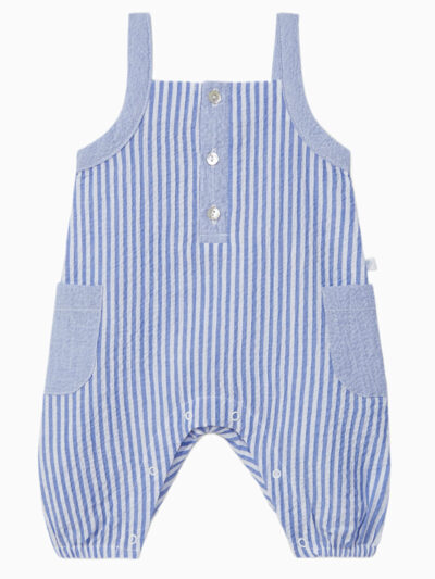 Salopette bébé garçon seersucker rayé – Bleu
