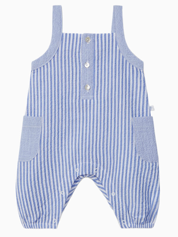 Salopette bébé garçon seersucker rayé – Bleu