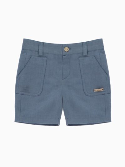 Short garçon lin et coton à poches – Bleu