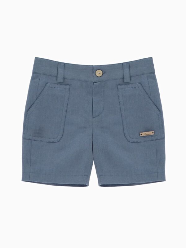 Short garçon lin et coton à poches – Bleu