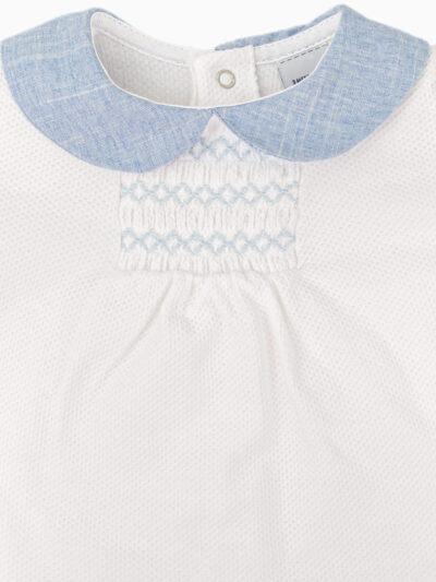 Ensemble bébé blouse à col et bloomer assorti – Bleu