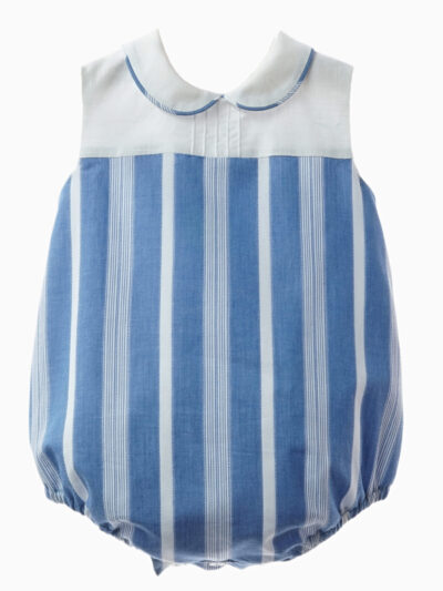 Barboteuse bébé rayée à col rond – Bleu/blanc