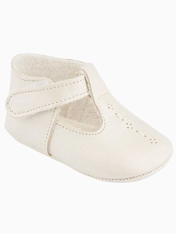 Soft leather baby Mary Jane booties – Pearly white