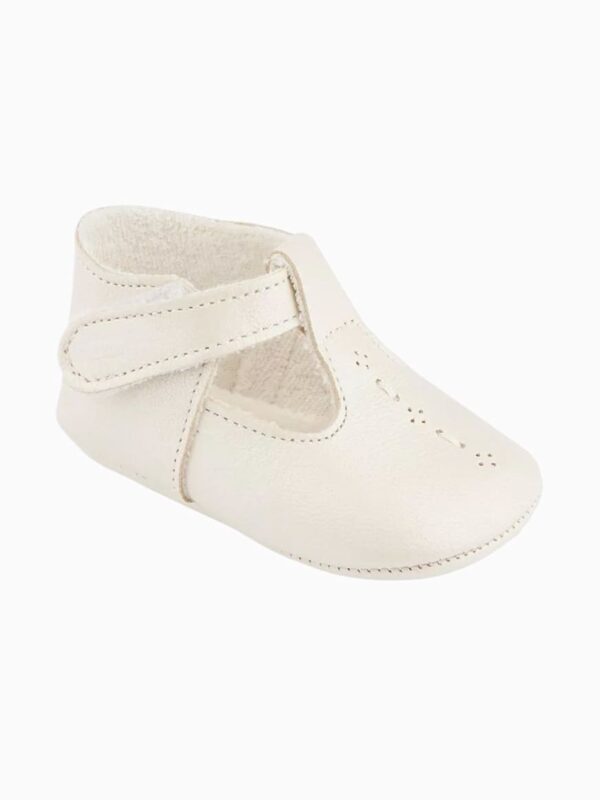 Soft leather baby Mary Jane booties – Pearly white
