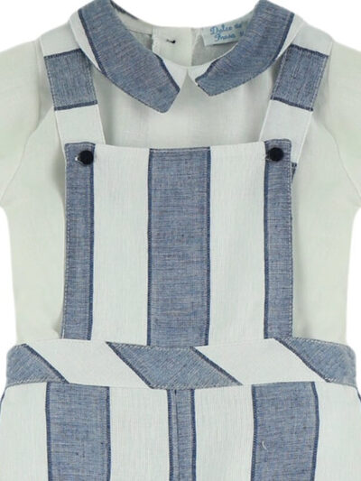 Ensemble bébé garçon bloomer à bretelles et blouse – Bleu/Blanc