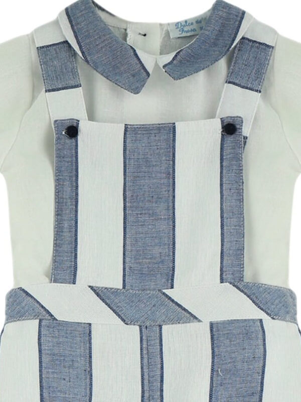 Ensemble bébé garçon bloomer à bretelles et blouse – Bleu/Blanc