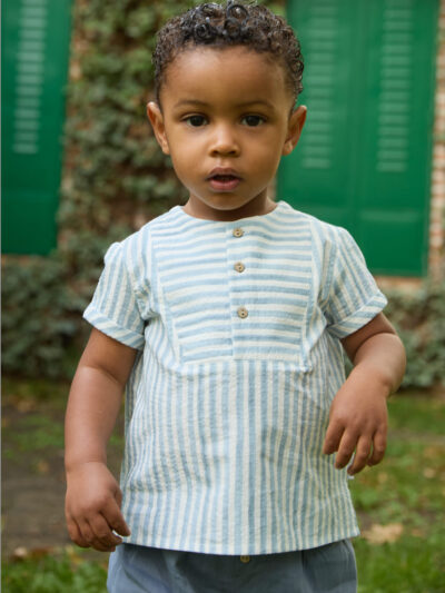 Conjunto de bebé niño blusa de rayas poesía y bombacho – Azul