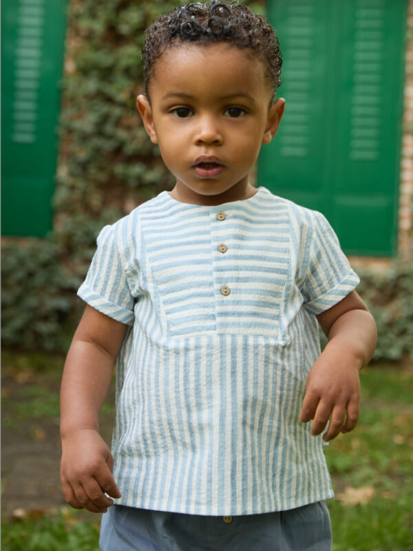Baby boy striped blouse and bloomer set – Blue
