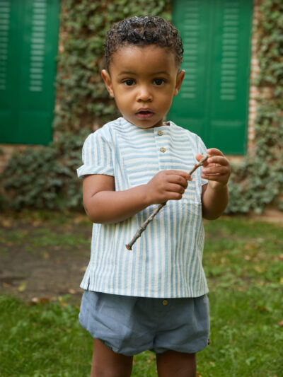 Conjunto de bebé niño blusa de rayas poesía y bombacho – Azul