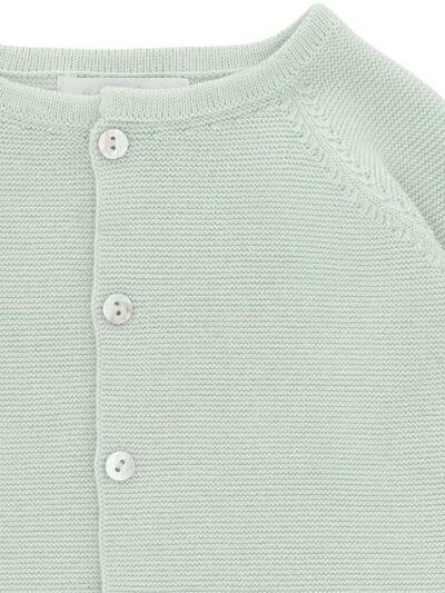 Conjunto de recién nacido: cárdigan y patucos de algodón – Verde pálido