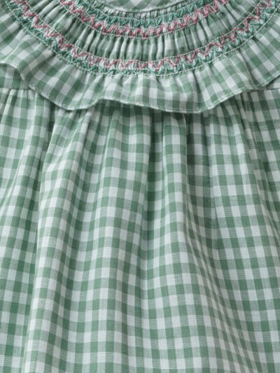 Conjunto de vestido corto vichy y braguita a juego – Verde/blanco