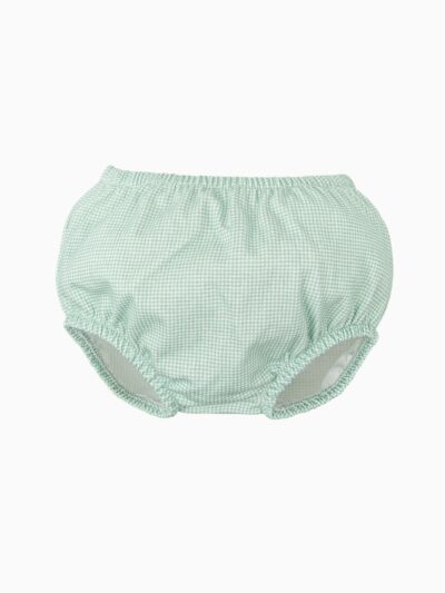 Conjunto de body con cuello de cuadros pequeños y bombacho a juego – Verde/blanco