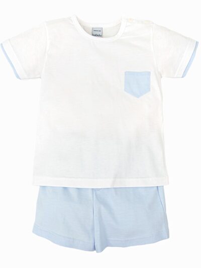 Pyjama petit garçon t-shirt et short – Bleu ciel/blanc