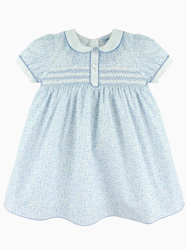 Vestito con smock e maniche a palloncino liberty - Blu