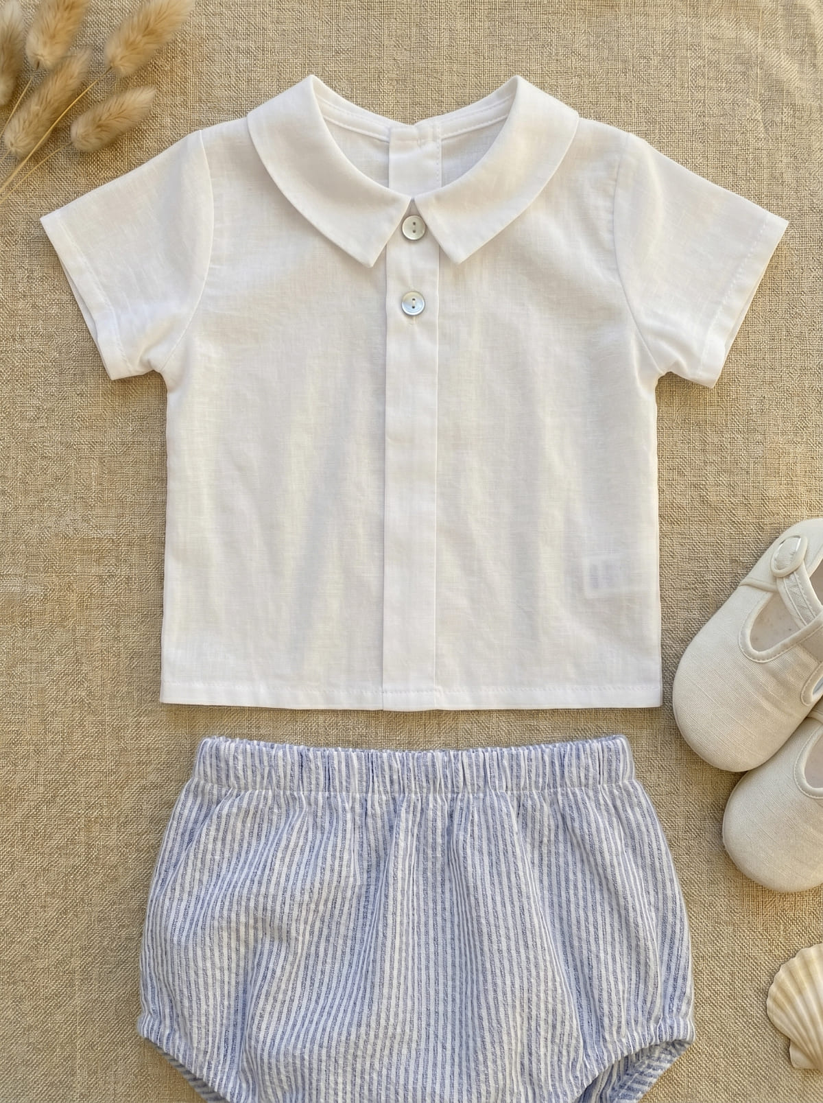 Look bébé garçon Côte d'Azur – Ensemble rayé bleu et blanc – Image 2